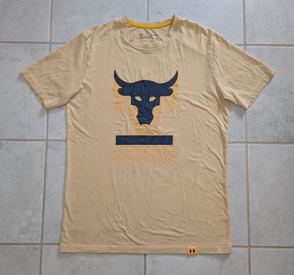 Under Armour Men's Small BULL Yellow Shirt Project Rock Brahma Bull Logo T-Shirt